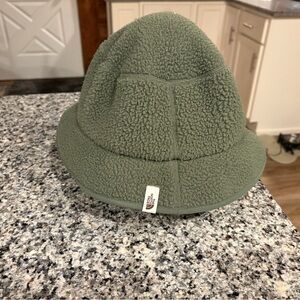 The North Face Green Fleece Bucket Hat L/XL & Lands End grey fleece hat size S/M